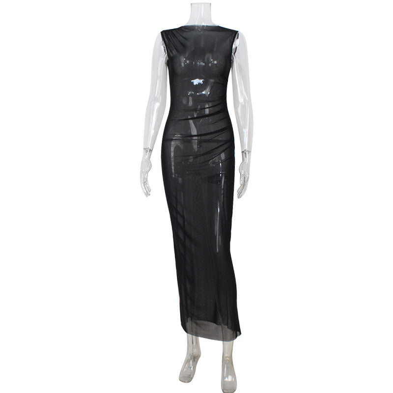 Elegant Women Clothing Mesh See through Sleeveless Slim Fit Sexy Dress Overskirt Long Blouse for Women Bella Mia