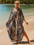 Elastic Printing Beach Cover-up Sexy Loose Chest Woven Vacation Beach Cover Up Bella Mia