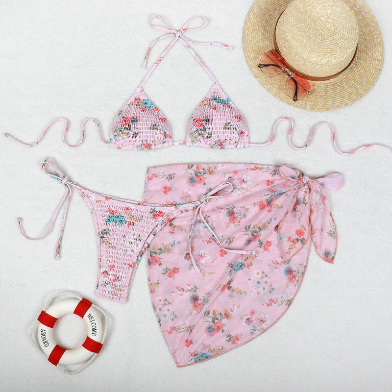 Printed Bikini Three Piece Gauze Skirt Split Sexy Vacation Bikini Swimsuit Bella Mia