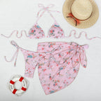 Printed Bikini Three Piece Gauze Skirt Split Sexy Vacation Bikini Swimsuit Bella Mia