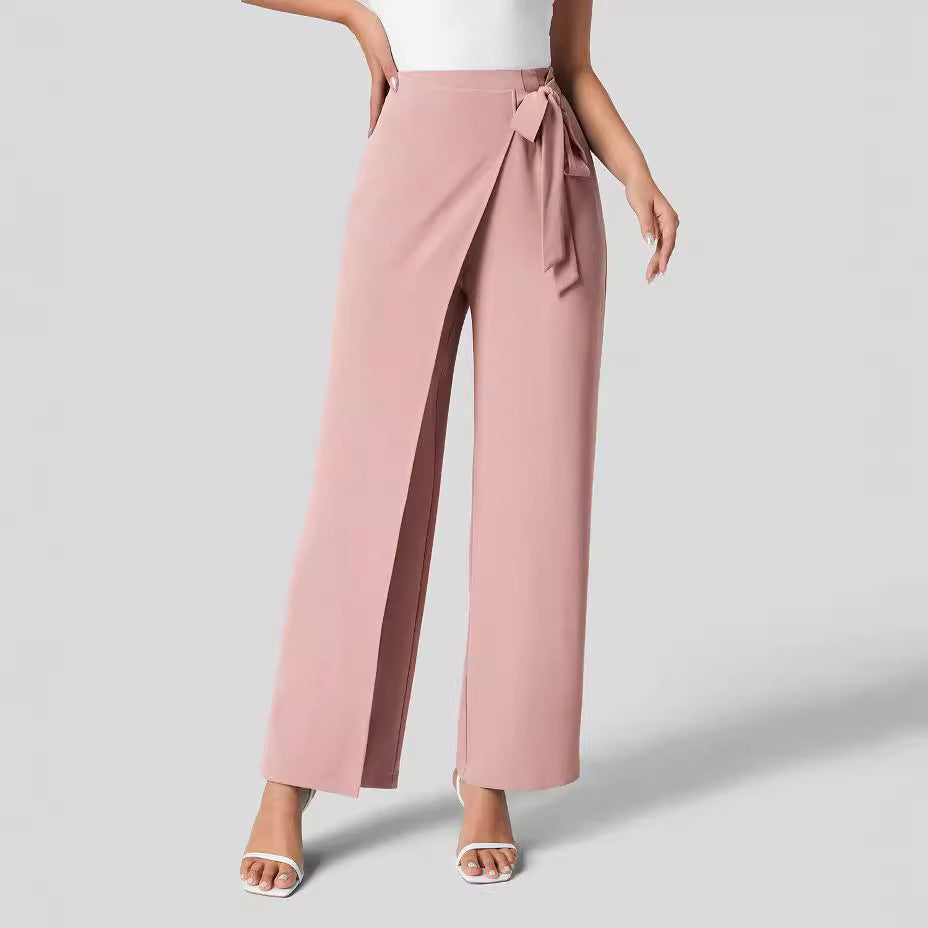 Workwear Women Work Pant Casual Texture Wide Leg Professional Trousers Belt Pants Bella Mia