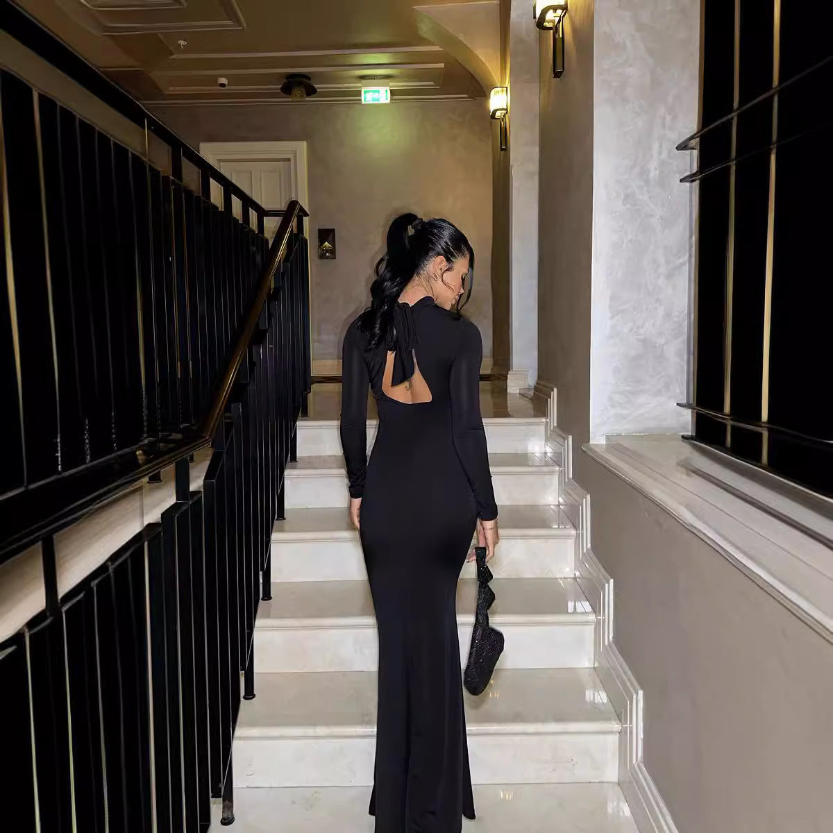 Fall Women Clothing Sexy Cutout Socialite Private Clothing Elegant Three Dimensional Floral Long Sleeve Slim Maxi Dress Bella Mia