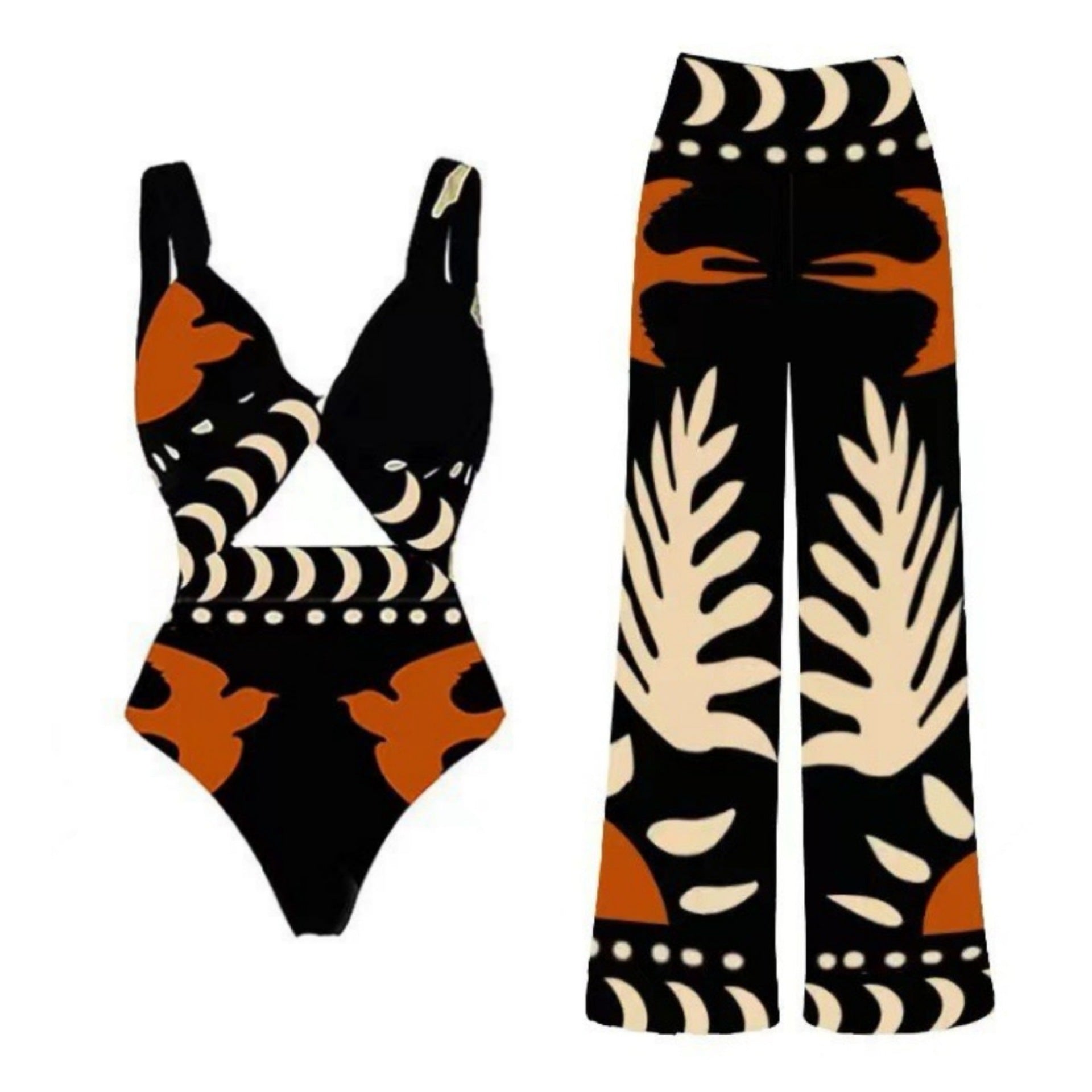 Lonkey Swimwear Retro Printed Mesh Trousers Conservative Swimwear Bikini Bella Mia