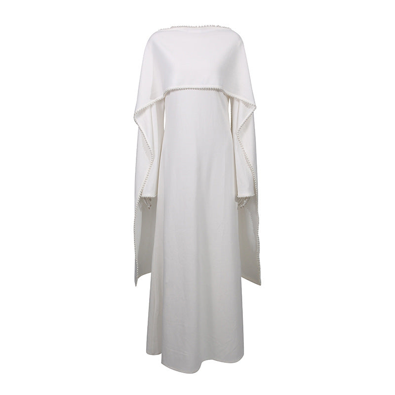 Elegant Solid Color Retro Heavy Industry Beautiful Pearl Shawl High Waist Dress Women Bella Mia