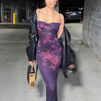 Spring Sexy Backless Lace Edge Vintage Printed Slit Dress Bella Mia