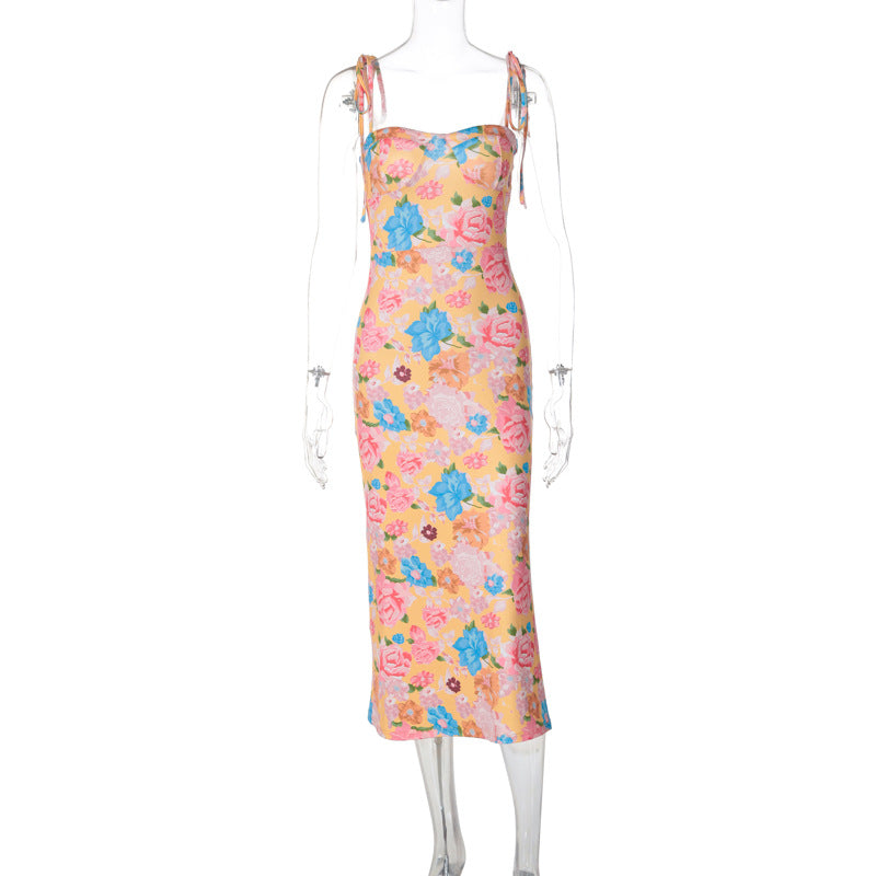 Women Wear Summer Printing Sexy Backless Lace up Dress Bella Mia
