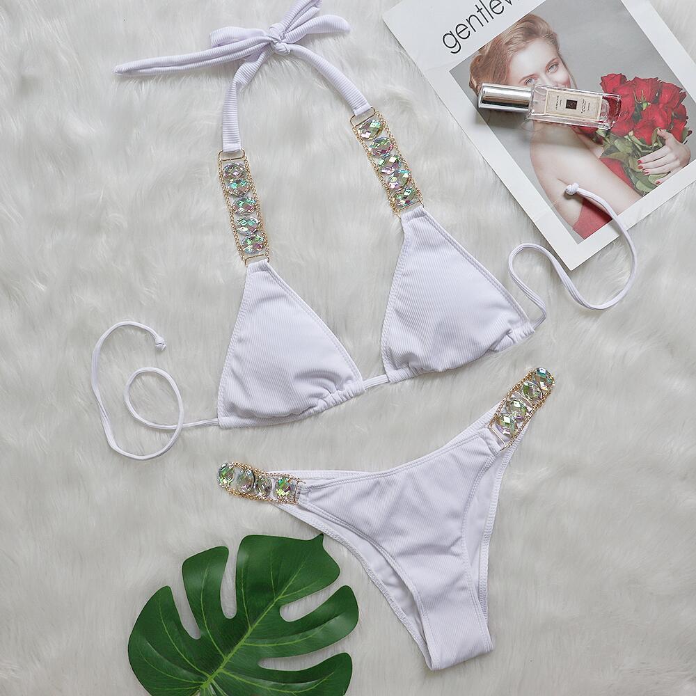 Bikini Plain Women Split Strap Luxury Diamond Swimsuit Sexy Metal Chain Accessories Swimwear Bella Mia