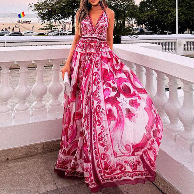 Summer Women Sexy Print Halter Mid Length Dress Bella Mia