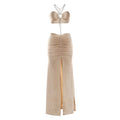 Summer Women Clothing Chain Stitching Sexy Bare Back Fold Split Sheath Dress