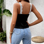Matte High Elastic Stitching Lace Hollow Out Cutout Small Top Sexy Backless Lace up Short Strap Top Bella Mia