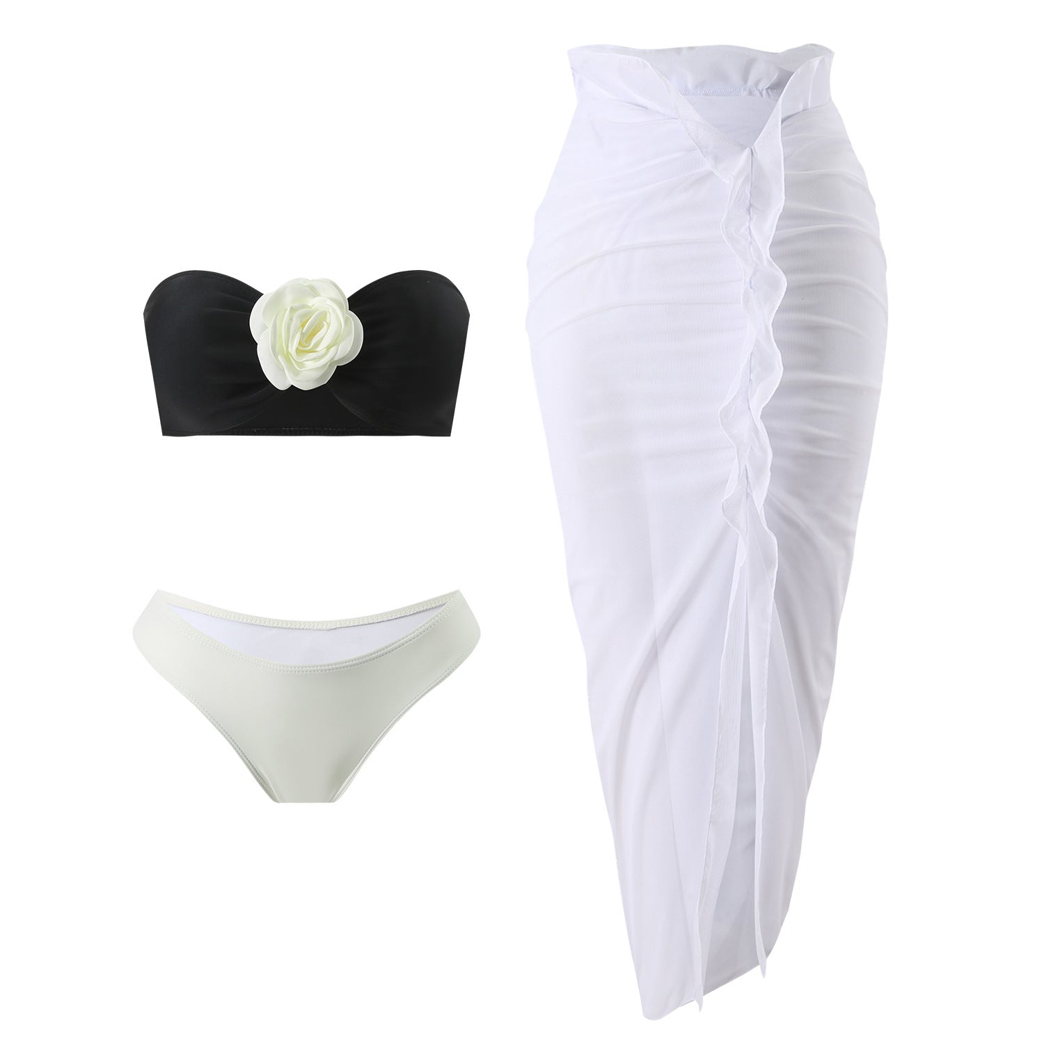 Color Matching Sexy Rose Three Piece Set Mesh Maxi Dress Swimwear Swimsuit Bikini Bella Mia