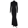 Women Autumn Solid Color Half Collar Long Sleeve Sexy Personalized Bare Back Maxi Dress Bella Mia