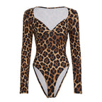 Leopard Print V neck Split Chest Top Women Trendy Sexy Sexy Slim Fit Figure Flattering Jumpsuit Bella Mia