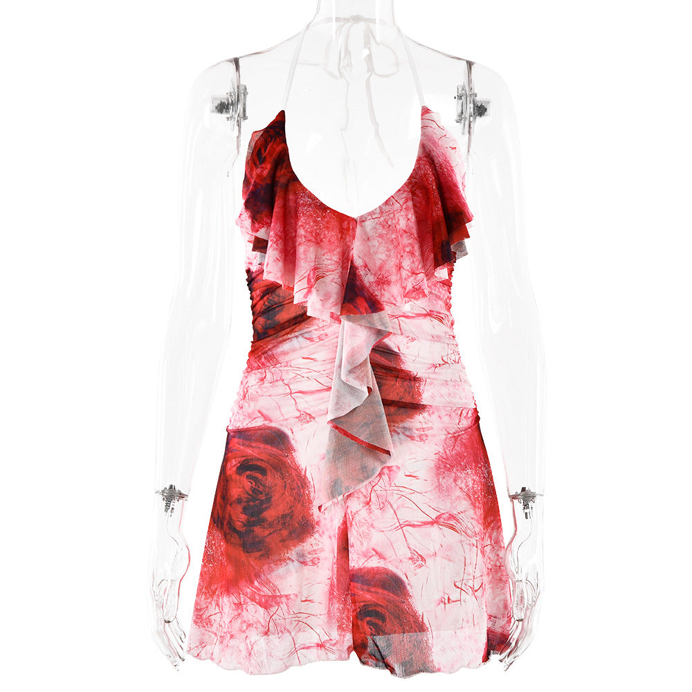 Sexy Sexy Dress Halter Backless Printed Slim Fit Dress Bella Mia
