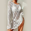 Summer Beach Dress Women Solid Color Sexy Knitted Hollow Out Cutout Beach Bikini Swimsuit Blouse Sun Protective Clothing Crochet hook Bella Mia