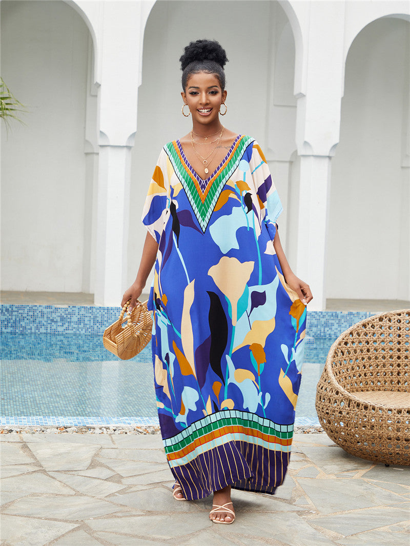 Printed Beach Blouse Loose Robe Vacation Sun Protection Shirt Beach Cover Up Bella Mia