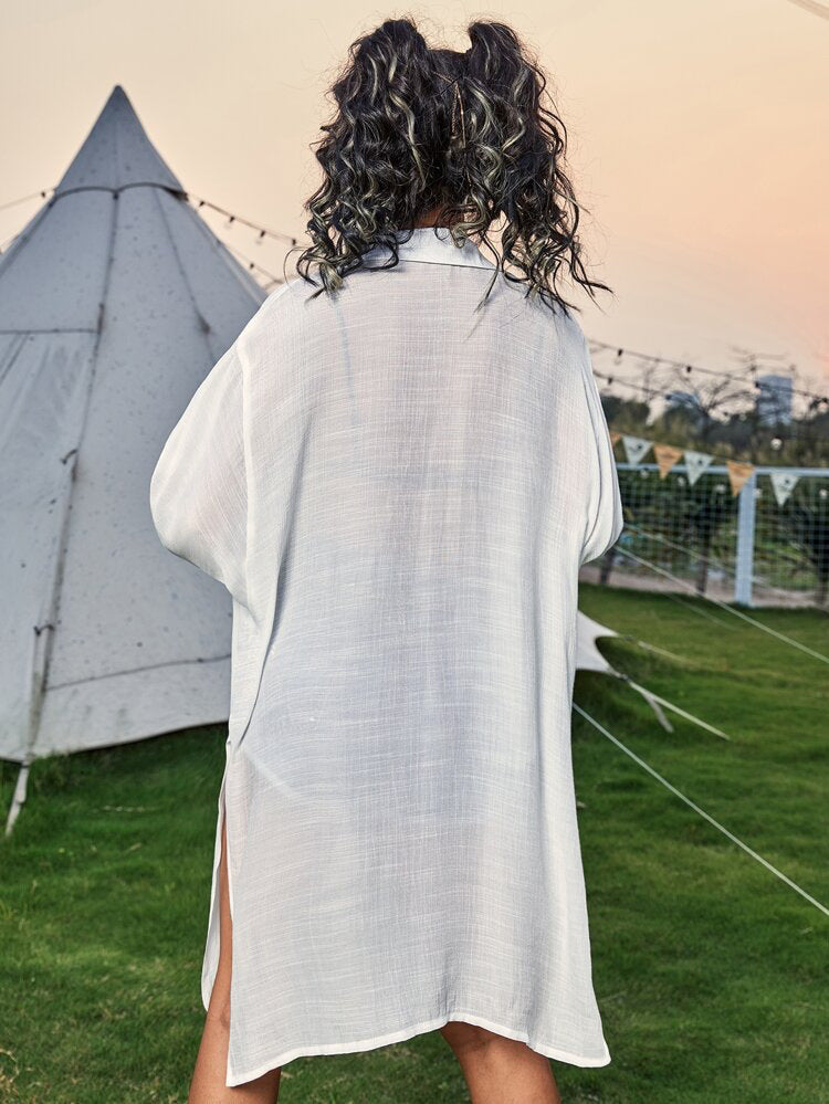 Cotton Long Sleeved Shirt Beach Cover up Vacation Sun Protection Shirt Bikini Swimsuit Outwear Cardigan Bella Mia