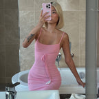 Women Clothing Summer Pure Sexy Solid Color off Neck Waist Slimming Sling Dress Bella Mia