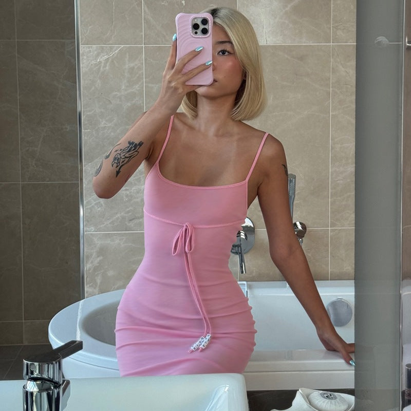 Women Clothing Summer Pure Sexy Solid Color off Neck Waist Slimming Sling Dress Bella Mia