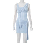 Women Clothing Summer Sexy Solid Color Ribbon Pleated Short Dress Bella Mia