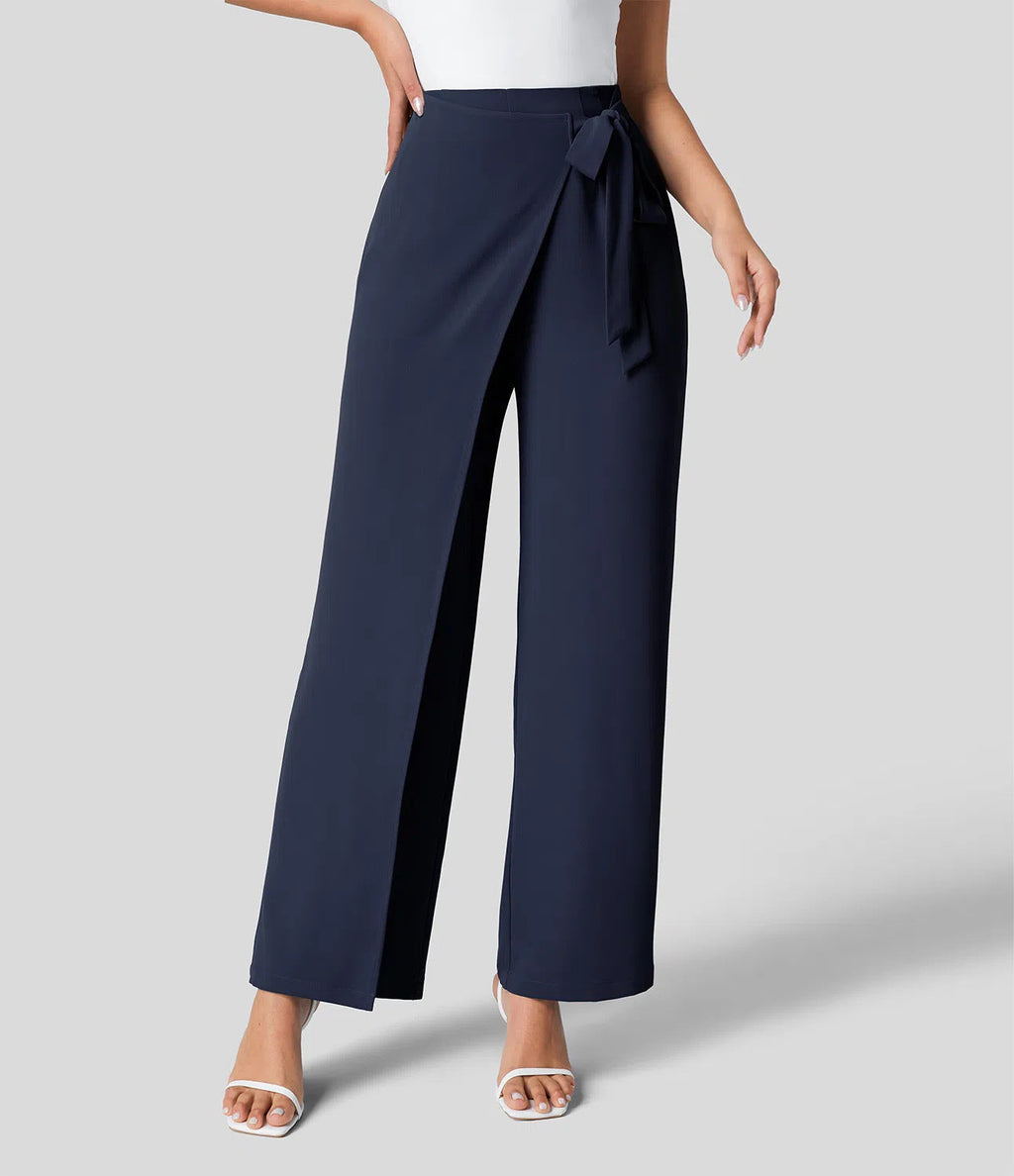 Workwear Women Work Pant Casual Texture Wide Leg Professional Trousers Belt Pants Bella Mia