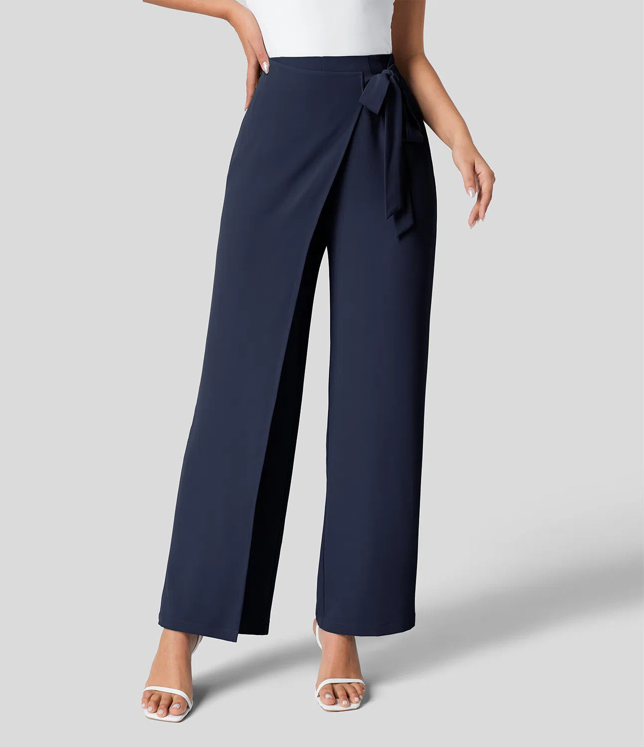 Workwear Women Work Pant Casual Texture Wide Leg Professional Trousers Belt Pants Bella Mia