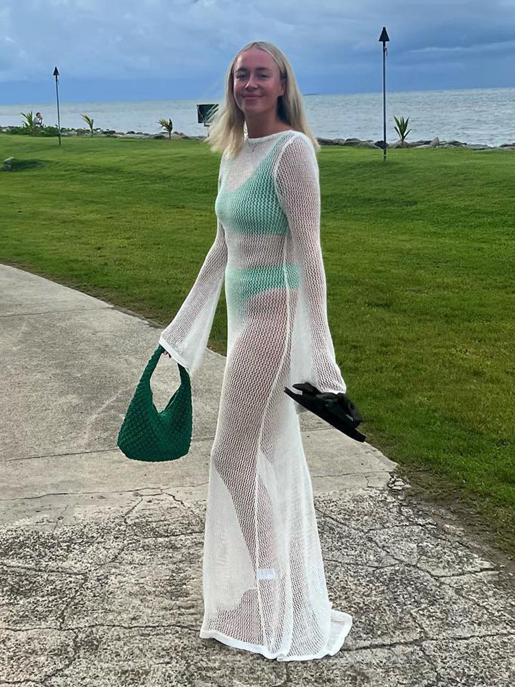 Knitted Hollow Out Cutout out See through Backless Dress Sexy Two Way Seaside Vacation Sun Protection Dress for Women Bella Mia