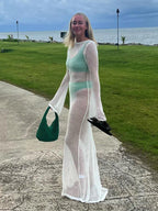 Knitted Hollow Out Cutout out See through Backless Dress Sexy Two Way Seaside Vacation Sun Protection Dress for Women Bella Mia