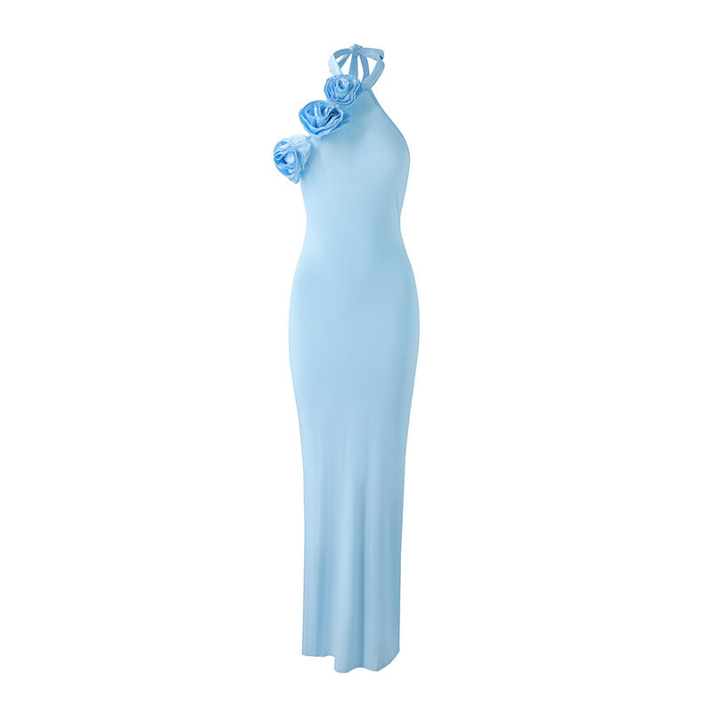 Women Clothing Three Dimensional Floral Sexy Halter Backless Split Dress Bella Mia