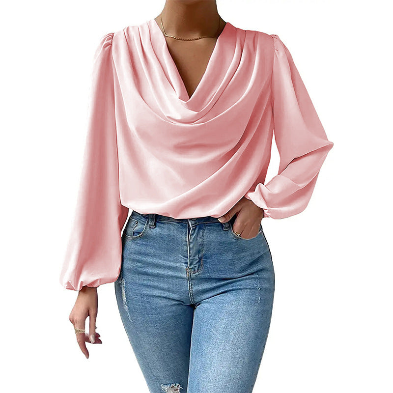 Long Sleeved Shirt Loose Draped V neck Top T shirt Women Clothing Bella Mia