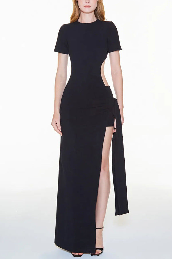 Spring Summer Backless Lace up Slim Fit Sexy Slit Solid Color Street Dress Bella Mia