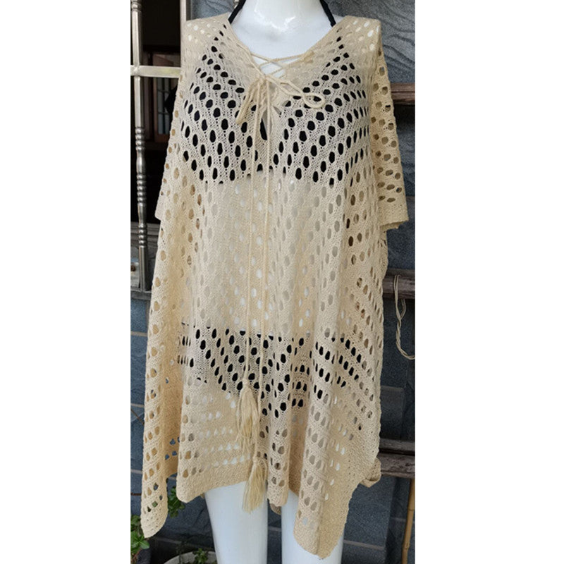 Knitted Beach Cover-up Sexy Hollow Out Cutout Vacation Skirt Seaside Sun Protection Shirt Bikini Cover Bella Mia
