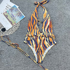 Swimwear Women Bandage Leg Travel Swimsuit Sexy Tiger Stripe Pattern Bikini Bella Mia