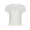 Summer Small Short Top Solid Color Basic Casual Half Open Collar Slim Slimming Short Sleeve T shirt