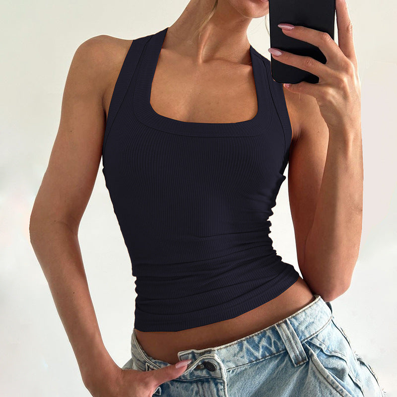 Women Clothing Summer Sexy U Collar Solid Color Slim Fit I Shape Cropped Vest for Women Bella Mia