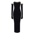 Spring Summer Floral Sequin Lace Decoration Velvet Dress Women Clothing Dress with Gloves Bella Mia