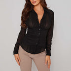 Women Polo Collar Shirt Vest Two Piece Set Sexy Halter Waist Tight Top Bella Mia