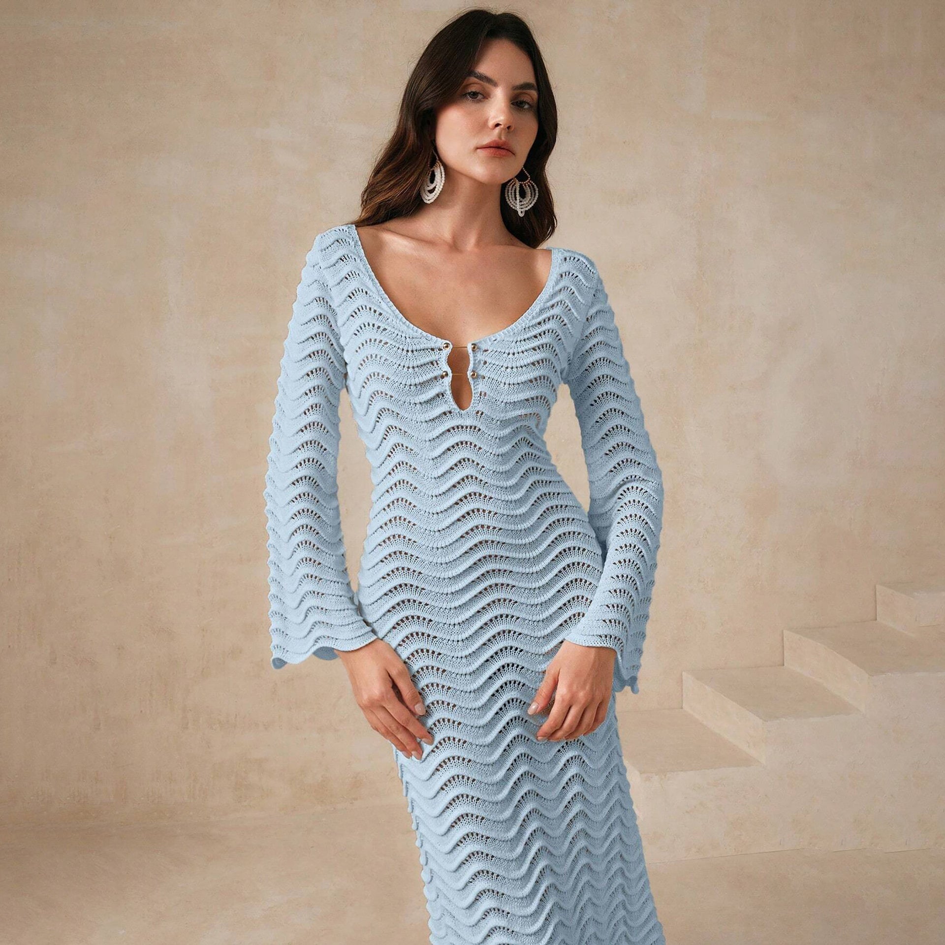 Beach Dress Women Solid Color Sexy Knitted Beach Bikini Swimsuit Blouse Sun Protective Clothing Bella Mia