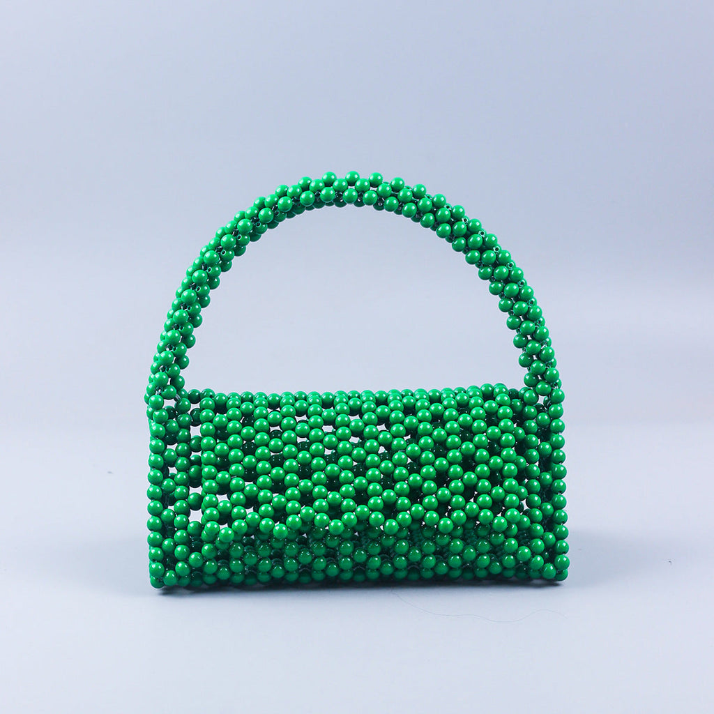 Pearl Bag Women Hand Woven Acrylic Beaded Bag Retro Fairy Small Handbag Triangle Wrist Bag Bella Mia