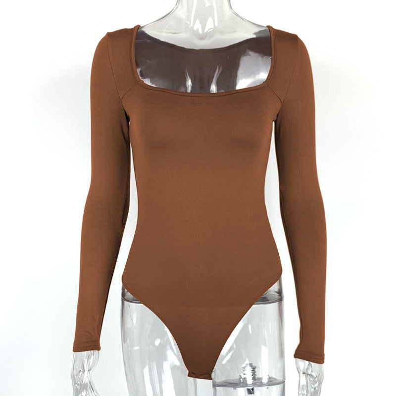 Sexy T-Shaped One-Piece Bottoming Shirt Autumn Women Clothing Tight Long Sleeve Square Neck Bodysuit Bella Mia