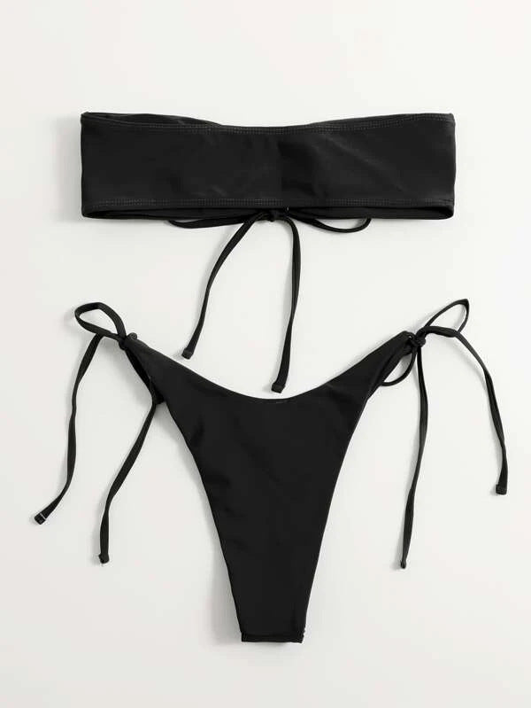 Women Seperated Swimwear Low Waist Basic Strapless Solid Color Tube Top Sexy Bikini Bella Mia