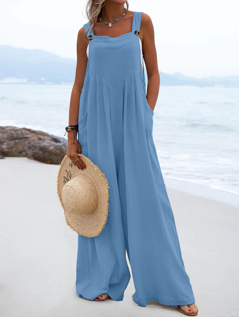 Women Clothing Summer Jumpsuit Ethnic Solid Color Wide Leg Jumpsuit Bella Mia