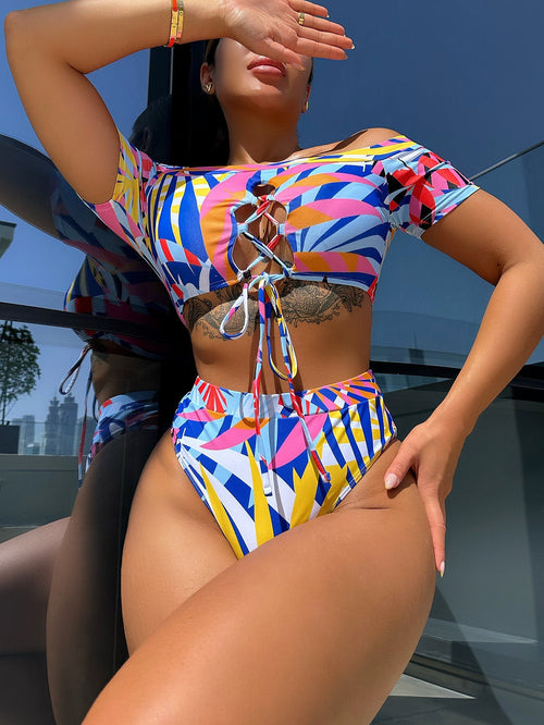Bikini Printed Foreign Order Swimsuit Bikini Swimsuit Women Fission Swimsuit Crisscross Bella Mia
