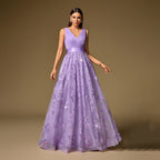 Handmade Pleated Embroidered Cloth Stitching Short Sleeve Double V neck Party Dress Back Zipper A Swing Dance Dress Bella Mia