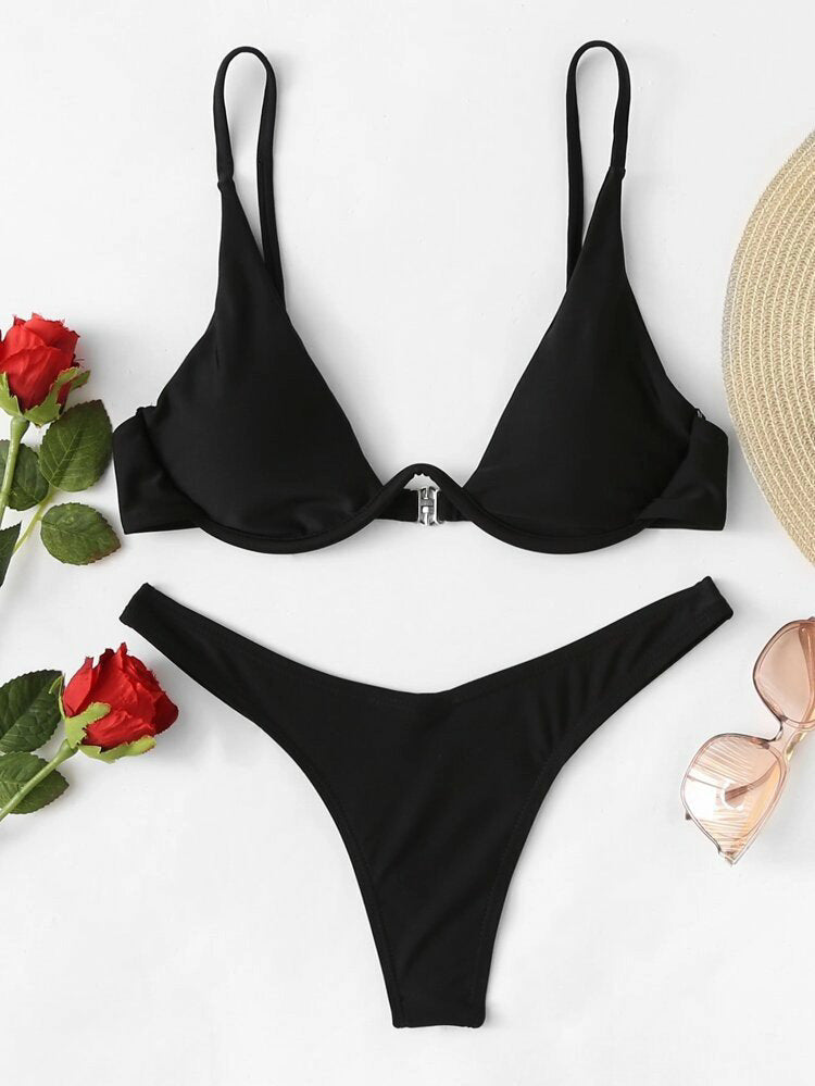 Sexy Bikini Split Gathering Steel Bracket Solid Color Swimsuit Women Bella Mia