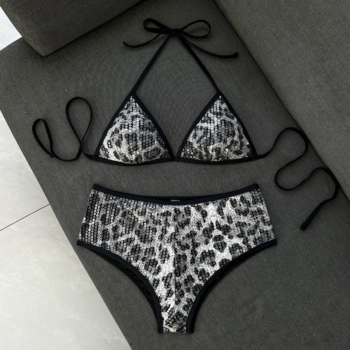 Leopard Sequ Split Trim Boxers Split Swimwear Swimsuit Bikini