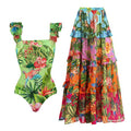 French Flying Sleeve Printed One Piece Swimsuit Women Cake Skirt Bella Mia