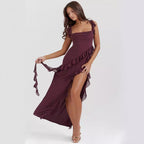 Summer French Strap Wooden Ear Sexy Split Printing Dress Bella Mia