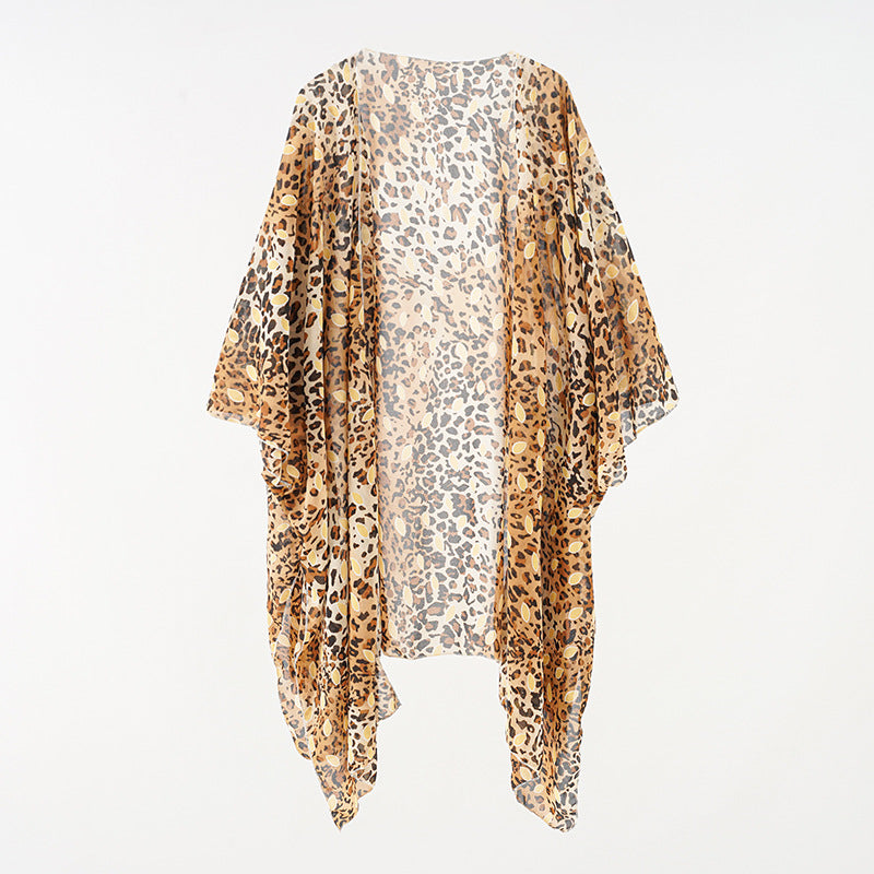 Summer Women Clothes Leopard Print Batwing Shirt Mid Length Cardigan Blouse Bella Mia