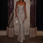 French Rhinestone Slim Fit Sling Dress Backless Slimming Dinner Dress Annual Meeting Dress for Women Bella Mia